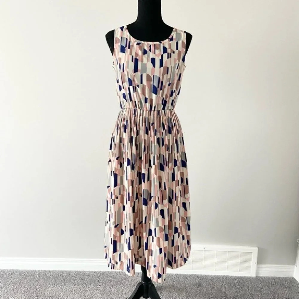 Ciros Korean Made Breezy Geometric Sleeveless Pleated MIDI Dress